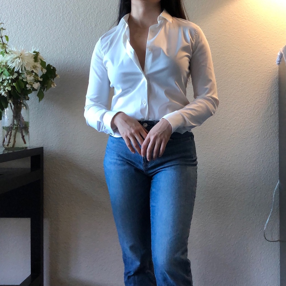 Theory Fitted Shirt in Stretch Silk, Ivory